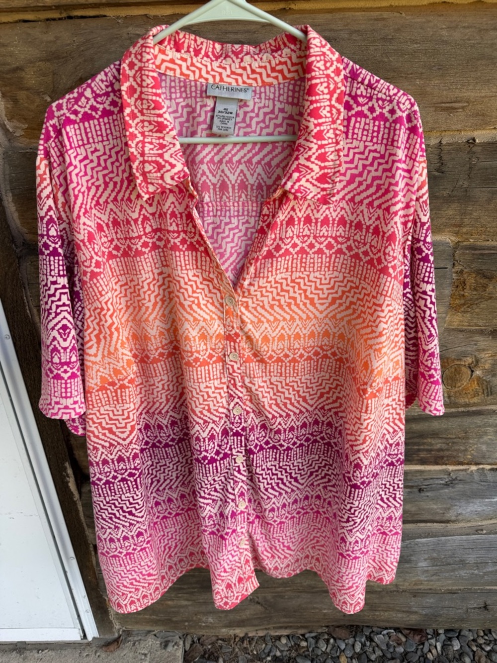 Catherines Pink Orange & Purple Patterned Button-Front Top